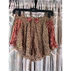 Earthbound Trading Co. Olive & Red Bohemian Flowy Skort Shorts